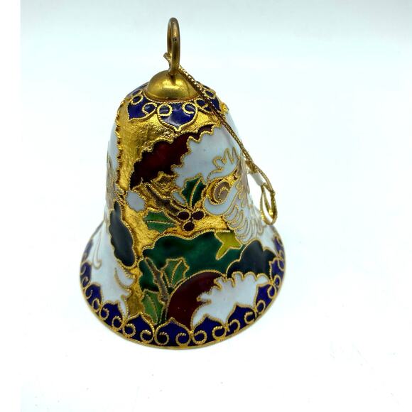 VTG GANZ CLOISONNE ENAMEL GOLD TONE CHRISTMAS BELL ORNAMENT‎ SANTA 2.25” - Picture 1 of 4